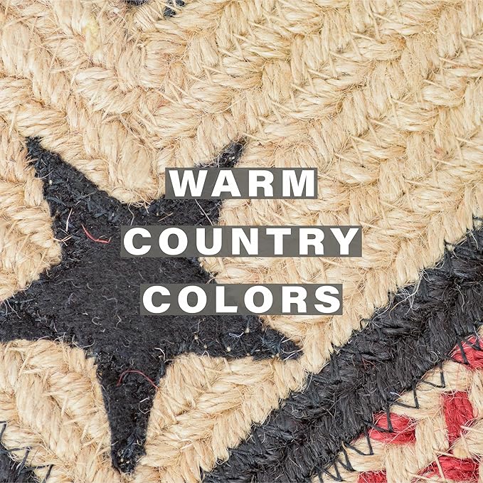 Homespice Primitive Star Gloucester Jute Braided Placemats, Warm Primitive Decor, Set of 4, Black and Red 13x19 Oval Table Mats - Vibrant Colors, Durable, Easy to Clean and Protects Furniture