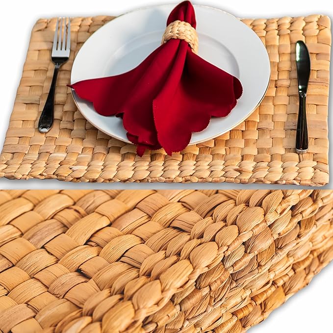Table Mats Set of 6, Dining Decor, Heat Resistant Farmhouse Placemats Set of 6, Boho Placemats, Place Mats for Dining Tables, Wicker Woven Placemats, (Rectangle 17x12 in)