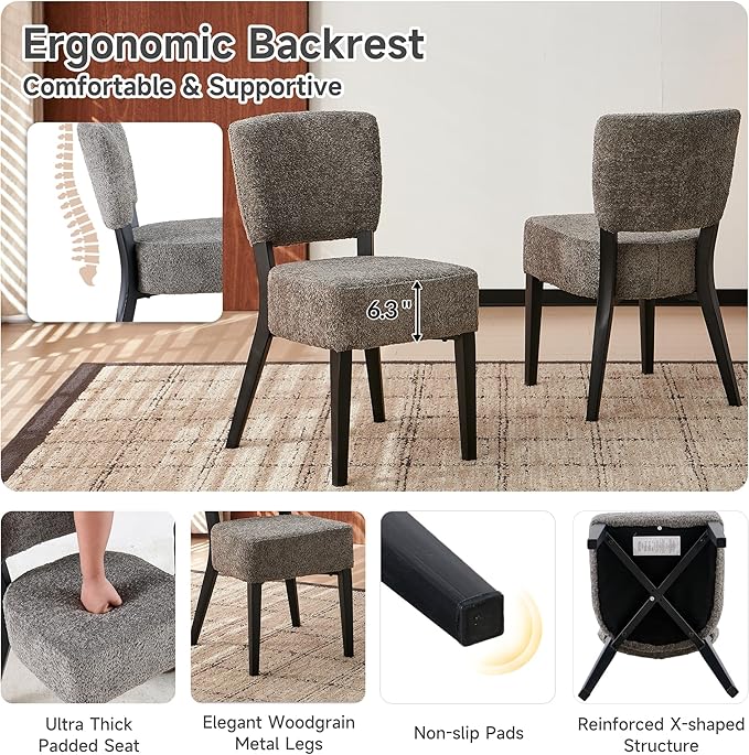 Howtek 5-Piece Modern Dining Room Set, 47" Faux Black Marble Round Dining Table with 4 Gray Space-Saving Upholstered Stackable Dining Chairs, Kitchen Table and Chairs Set for Home