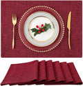 homing Cotton Linen Placemats Set of 6, Cloth Washable Farmhouse Dining Table Mats for Indoors & Outdoors, Easy to Clean, Red, 13 x 19 Inch