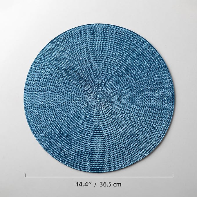 Round Placemats Set of 12 Plastic Woven Placemats Washable Wipeable Table Mats for Dining Table Heat Resistant Non-Slip Circle Place Mats (Royal Blue)
