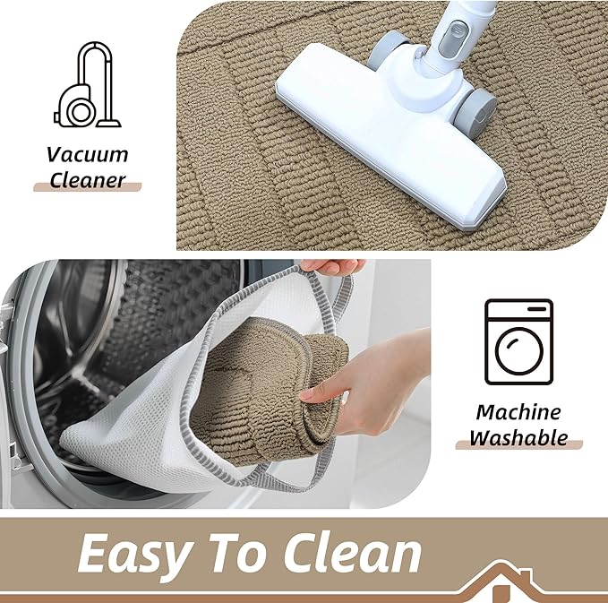 BEQHAUSE 24x40 Inch Kitchen Rug Mat Durable Kitchen Rugs Non-Slip Washable Absorbent Kitchen Mats for Floor Dirt-Resistant Semicircular Kitchen Mat (Beige)