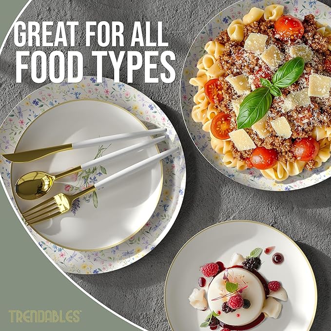 Trendables Heavy Duty Paper Plates Set For 32 Guests - 32 Each Of 8-inch And 10-inch Disposable Plates For Party - Fancy 64 Piece Dinnerware Set For All Occasions | Floral Design, Charm