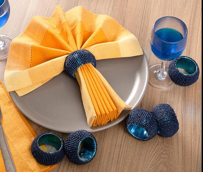 Navy Napkin Rings, Handmade Beaded Napkin Rings Set of 12, Beaded Napkin Holders, Ring Napkin, Christmas Napkin Ring, Handmade by Skilled Artisans - A Beautiful complement to Dinner Table décor- Navy