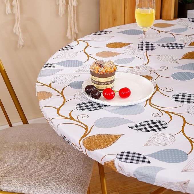 Walrus Round Vinyl Fitted Tablecloth with Flannel Backing Elastic Edge Design Table Cover Waterproof Oil-Proof PVC Table Cloth Stain-Resistant Best for 32"-36" Round