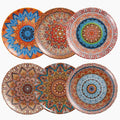 UNK U Melamine Dinner Plates Set of 6, 10.5 Inch Bohemian Plates in 6 Vibrant Colors, Unbreakable Dinner Plates for Kitchen, Weddings, Birthdays, Entertaining, Dishwasher Safe