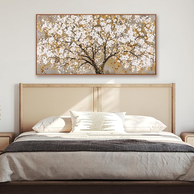 Framed Wall Art Print Gold Tree Of Life Modern Artwork Canvas Painting Gold Tree Pictures Wall Art Decor For Living Room Bedroom Dining Room Home Office Decor 20" X 40"