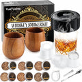 Upgrade Electric Whiskey Smoker Kit with 2 Wooden Bourbon Glasses, 6 Flavors Wood Chips, 2 Ice Ball Molds, Rechargeable Cocktail Smoker Kit Old Fashioned Drink Smoker Kit, Gifts for Men,Dad,Husband