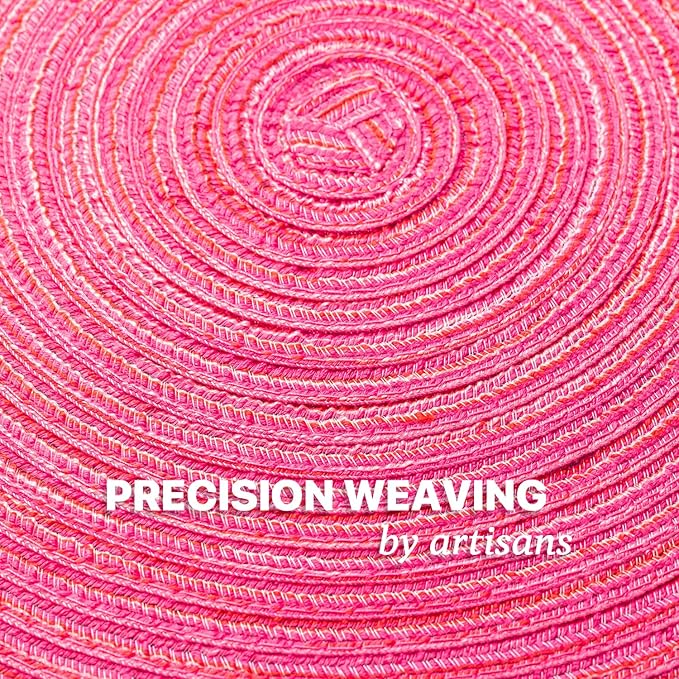 Round Placemats Set of 8 Woven Placemats Washable Braided Table Mats for Dining Table Heat Resistant Non-Slip Circle Place Mats(Pink)