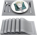 Placemats Set of 6,Washable,Heat and Stain Resistant Indoor/Outdoor Place mats,Vinyl Woven Non Slip Table Mats for Restaurant Table Protection,PVC Placemats(Gray,6PCS)