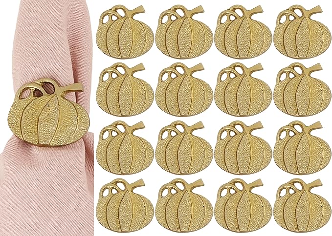 ALPHA Living HOME 12 Pcs Antique Gold Metal Napkin Rings Pumpkin Shape 1.5 Dia. Round Serviette Rings Fall Decor Thanksgiving, Wedding, Dinner Table Decoration Durable Serviette Holders