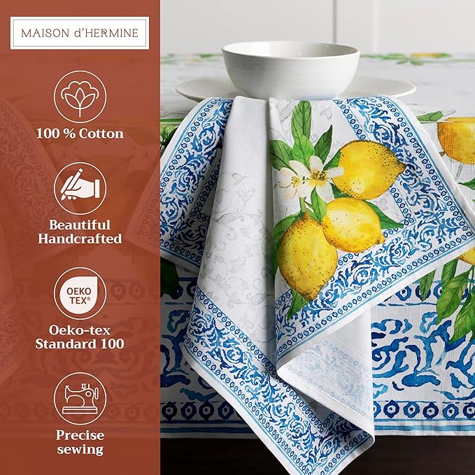 Maison d' Hermine Cloth Napkins Set of 4 100% Cotton Everyday Reusable Square Napkins Cloth Washable Dinner Party Wedding Restaurant Valentines Day Decorations Spring/Summer (Cedrat, 20" x 20")