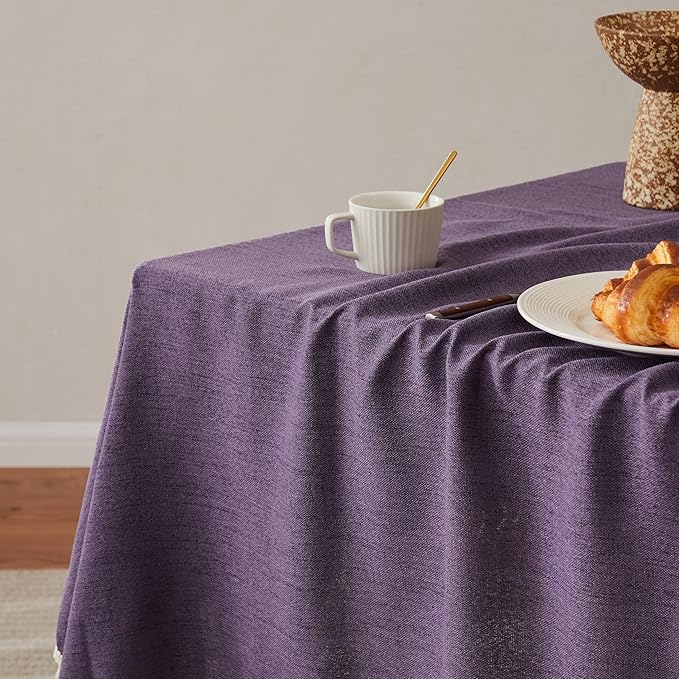 Linen Tablecloth for Rectangle Table, 60x104 Inch Purple, Farmhouse Style Purple Tablecloth, Water Resistant Burlap Tablecloths for Dining Table Farmhouse Kitchen