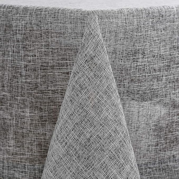 maxmill Flaxy Faux Linen Table Cloth with 2-Tone Slubby Texture Wrinkle Free Anti-Shrink Soft Tablecloth for Kitchen Dining Tabletop Outdoor and Indoor Use Rectangle 60 x 104 Inch Light Gray