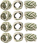 ALPHA Living HOME Modern Woven Napkin Rings Set of 12 - Green/White Polyester & Jute Table Decor for Weddings, Parties & Everyday Dining - Elegant & Durable Accessories (Green White)