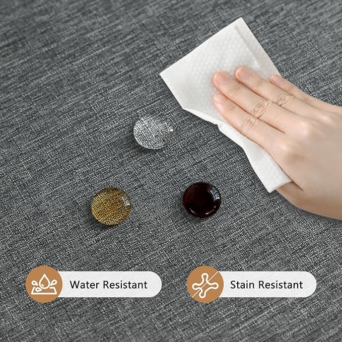 Faux Linen Fabric 52 x 52 Inch Square Grey Tablecloth Textured Water Resistant & Washable Card Table Cloth Anti-Scratch for Dining Kitchen Patio