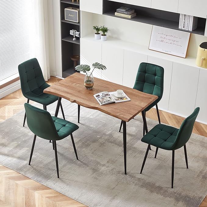 Rectangular Dining Table Set with Upholstered Chairs - Modern Kitchen Table and Chairs Set of 4 for Small Spaces - Green