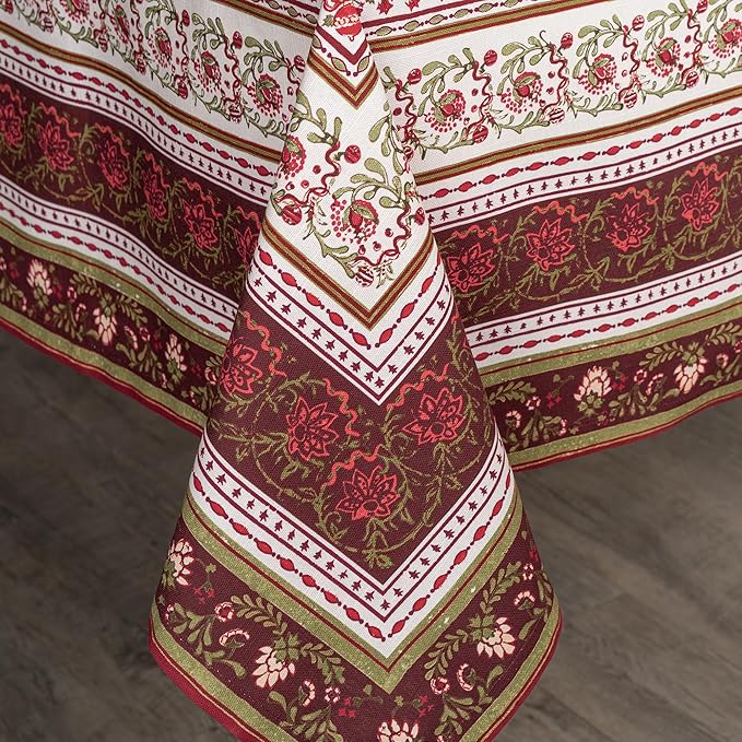 Maison d' Hermine Table Cloth Rectangle Table 100% Cotton 70 x 140 Inches Fall Tablecloth Reusable Everyday Use for Thanksgiving Christmas Decorations Dining Farmhouse Party (Reveillon Au Jardin)