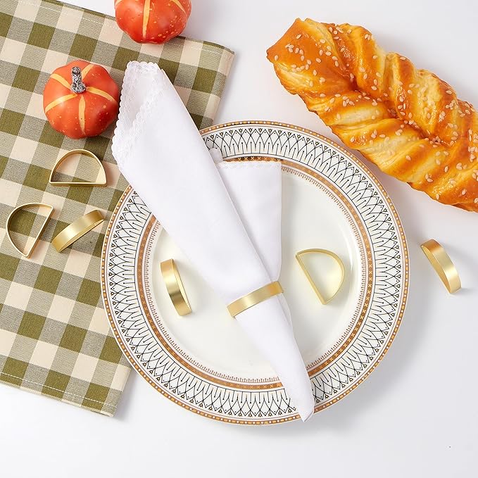 Gold Napkin Rings Set of 4, Stainless Steel Metal Gold Napkin Holder, Fall Thanksgiving Christmas Easter Napkins Rings for Table Decor Wedding, Banquet, Party