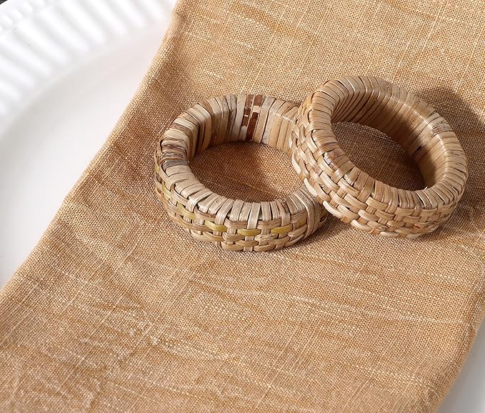 CLEENTABLE Jute Napkin Ring, Hand Wovwn Napkin Rings - 12-Pcs Handmade Rattan Napkin Holders Fall Farmhouse Napkin Rings for Thanksgiving, Christmas, Wedding Table Decoration (Natural)