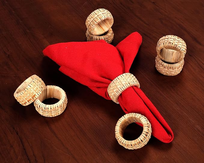 Alpha Living HOMEBoho Chic Dining décor Set of 12 - Handmade Napkin Rings Rustic Woven Rattan Napkin Holders for Dining Table, Weddings, Parties, Holiday Gatherings, and Everyday Use (Natural)