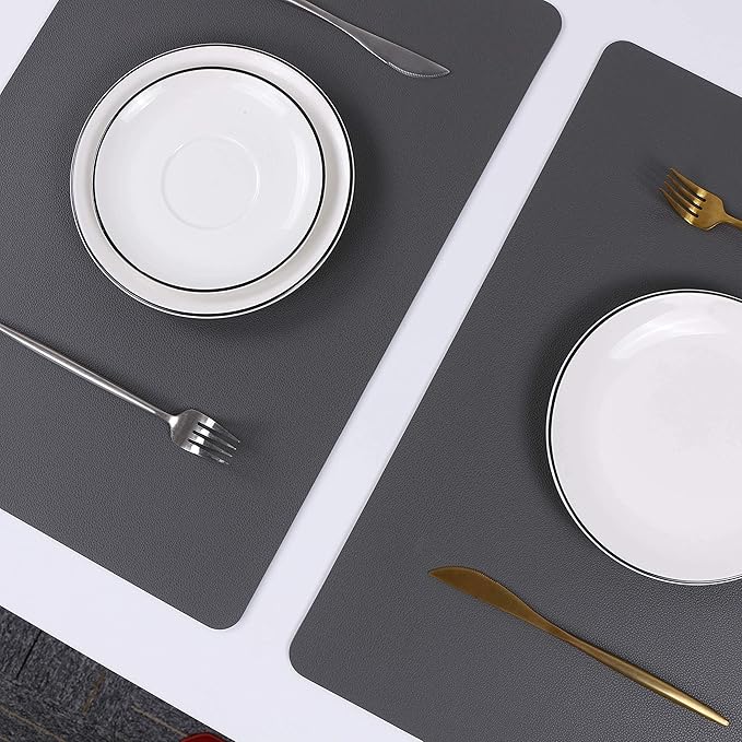Wipeable Placemats Leather Table Mats Waterproof Heat-Resistant Easy to Clean for Dining Table Set Kitchen Table (4, Grey)