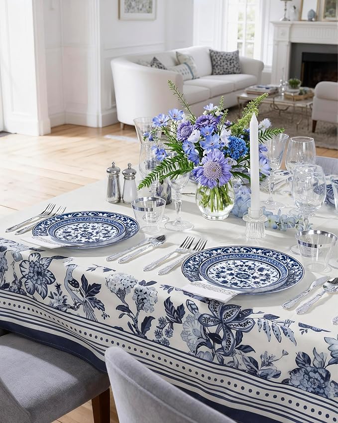 Hioasis 60pcs Blue Plastic Plates Set - Floral Blue & White Porcelain Design, 10.25" Dinner & 7.5" Dessert Plates Disposable for Wedding (Dishwasher Safe, Art Style)