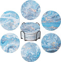 Hoewina 6Pcs Drink Coasters with Holder, Marble Style Ceramic Drink Coaster, Absorbent Coasters Set Suitable for Kinds of Cups, Modern Style Coaster for Coffee Table, 4 Inches（Style 9）