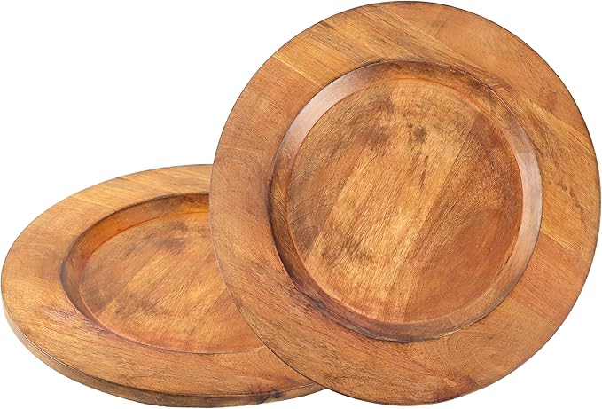 Alpha Living Home Wood Charger Plate Set of 2 - Round Serving Platters Rustic Chargers for Home Décor Charcuterie Appetizer & Dining - Hardwood Platter Handcrafted Versatile Durable 13 inch (Brown)