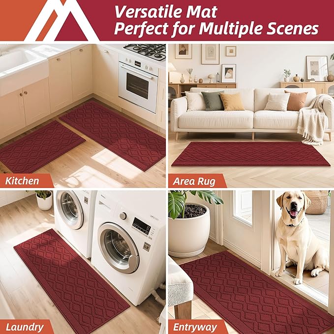 COSY HOMEER-Kitchen-Rugs-and-Mats 20"x48" Non Slip Kitchen Mats for Floor Absorbent Washable Kitchen Runner Standing Floor Mat for Sink Mat,Entry,Laundry,Polypropylene,Red