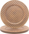 13 Inch Antique Gold Charger Plates Set of 6 Round Plastic Plates Matte Finish Faux Rattan Woven Texture Charger plates for Wedding Party Christmas (634)