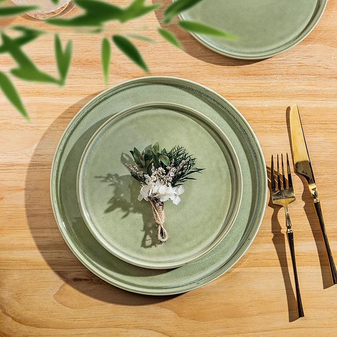 AmorArc Ceramic Dinnerware Sets, Handmade Reactive Glaze Stoneware Plates and Bowls Sets,Highly Chip and Crack Resistant | Dishwasher & Microwave Safe Dishes Set, Service for 4 (12pc)