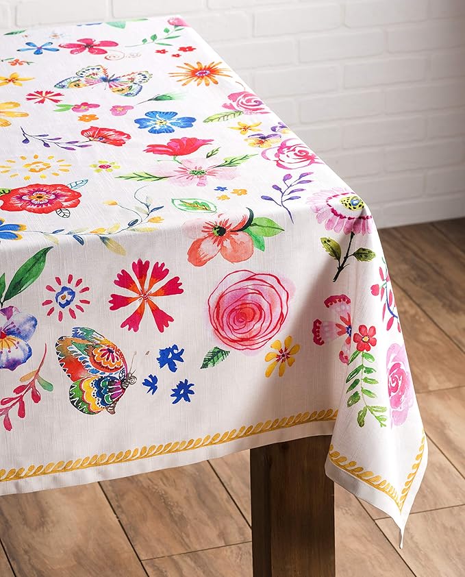 Maison d' Hermine Table Cloth Rectangle Table 100% Cotton 70 x 120 Inches Tablecloth Reusable Decorative for Dining Room Farmhouse Home Valentines Day Decorations Spring Summer- Happy Florals - Sweety