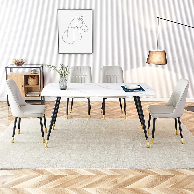 5 Piece Dining Table Set, 4 Chair Dining Table Set, Sintered Stone Kitchen Table Top and Modern Chairs Set of 4 for Kitchen Dining Room