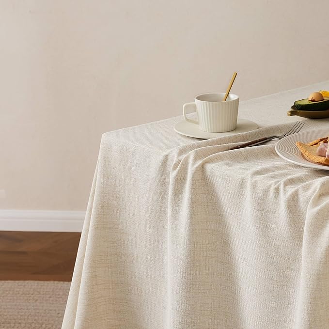Linen Tablecloth with Tassels, Farmhouse Style Light Beige Tablecloth, Water Resistant Burlap Tablecloths for Rectangle Table, 52x70 Inch Light Tan