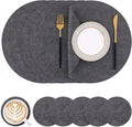 Homaxy Round Faux Leather Placemats and Coasters, Washable Dual-Side Table Mats, Wipeable Heat-Resistant Dining Place Mats for Outdoor and Indoor, Set of 6, Diameter 13 and 3.93 inch, Dark Grey
