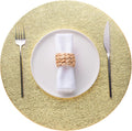 Jovono 15" Faux Leather Big Round Placemats Set of 4 - Washable Heat Resistant Non-Slip Dining Table Mats with Fabric Texture for Kitchen Home Party Wedding Decor, Gold