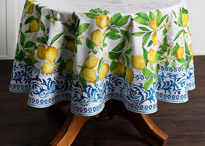 Maison d' Hermine Table Cloth Round Table 100% Cotton 63 Round Inches Tablecloth Reusable Decorative for Dining Room Farmhouse Home Valentines Day Decorations Spring Summer - Cedrat