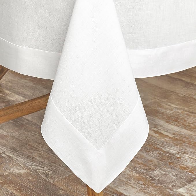 D'Moksha Homes Linen White Tablecloth 60 x 102 Inch - 100% Pure Linen Rectangular Table Cloth - Machine Washable Tablecloth for Valentines, Spring, Easter