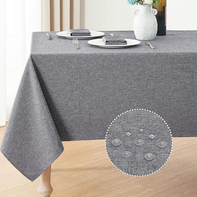 Rectangle Tablecloth Linen Textured Waterproof & Stain Resistant Table Cloth Wrinkle Free Decorative Fabric Farmhouse Table Cover for Dining/Party/Buffet/Wedding, 60 x 104 Inch, Dark Grey