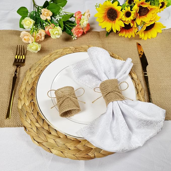 Natural Burlap Napkin Rings Set of 200 pcs with Jute Rope,Disposable Napkin Bands Bulk,Rustic Serviette Ring for Tables,Decorations,Wedding,Dinner,Country Party Decor