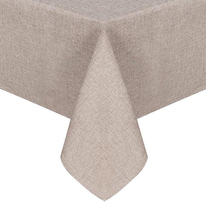 JIUZHEN Faux Linen Farmhouse Tablecloth Rectangular, Wrinkle Stain Resistant Table Cloth Rectangle Table Cover for Kitchen Dining, Holiday Party Dinner, Stone, 70 x 140 Inch
