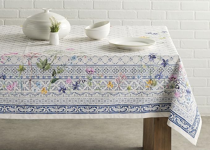 Maison d' Hermine Table Cloth Rectangle Table 100% Cotton 60 x 108 Inches Tablecloth Reusable Decorative for Dining Room Farmhouse Home Valentines Day Decorations Spring Summer - Faience