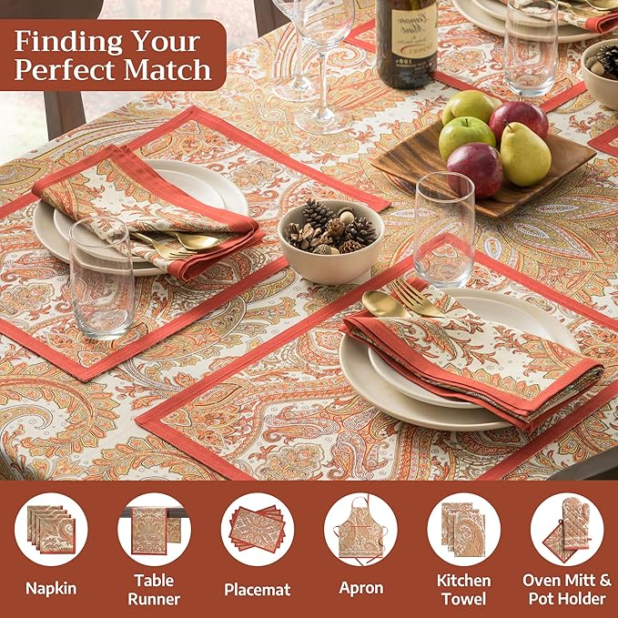 Maison d' Hermine Table Cloth Rectangle Table 100% Cotton 60 x 108 Inches Tablecloth Reusable Decorative Everyday Use for Dining Room, Farmhouse, Home, Party, Festive & Wedding - Kashmir Paisley
