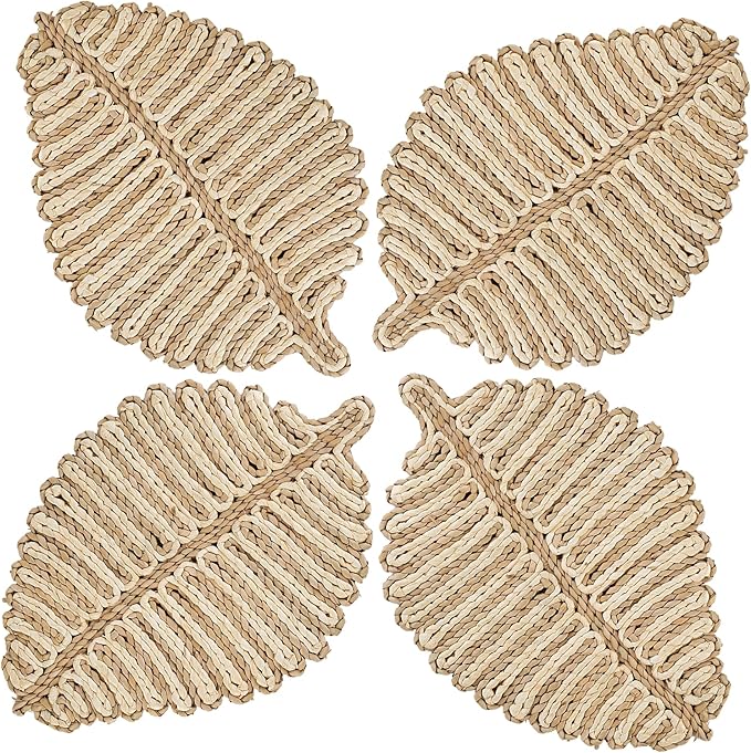 Placemats Set of 4,Natural Leaf-Shaped Charger Plates Handcrafted Fall Placemats for Dining Table Décor