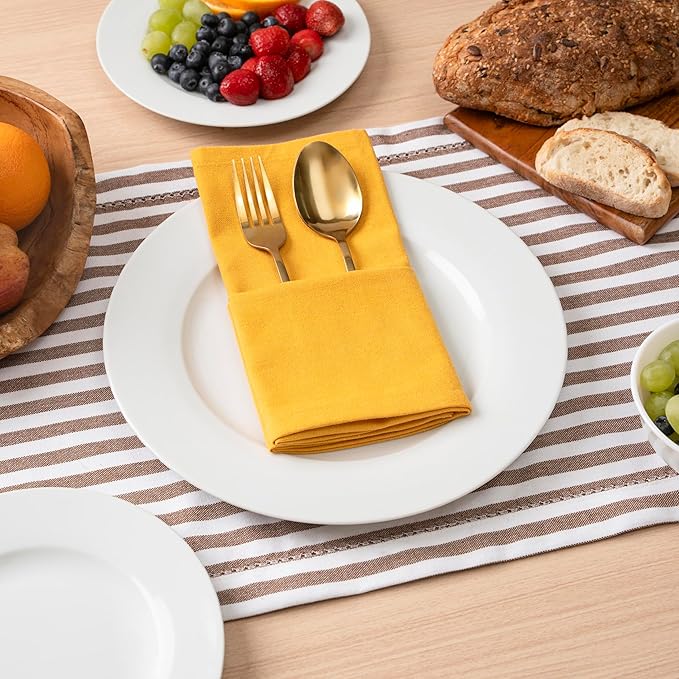 Blue Needles Solid Cloth Napkins Set of 12 Golden Yellow 100% Cotton Dinner Napkins 18x18 inches - Soft, Reusable, Absorbent & Washable Linen Ideal for Wedding Events, Parties & Everyday Use