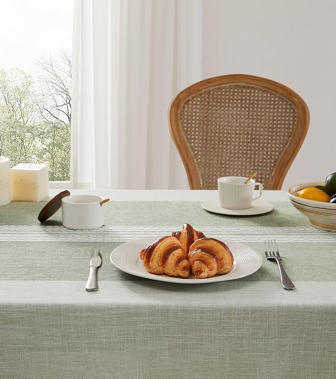 ZeeMart Contrast Linen Table Cloth Square Table Cloths 52x52 Inch Mid-Stripe Green, Farmhouse Style Heavy Weight Sage Green Tablecloth, Water Resistant Burlap Tablecloths