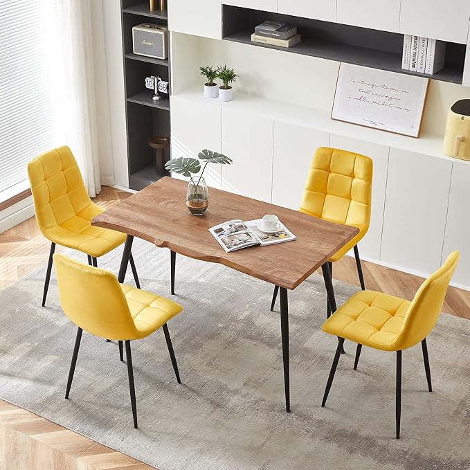 Rectangular Dining Table Set with Upholstered Chairs - Modern Kitchen Table and Chairs Set of 4 for Small Spaces - Yellow