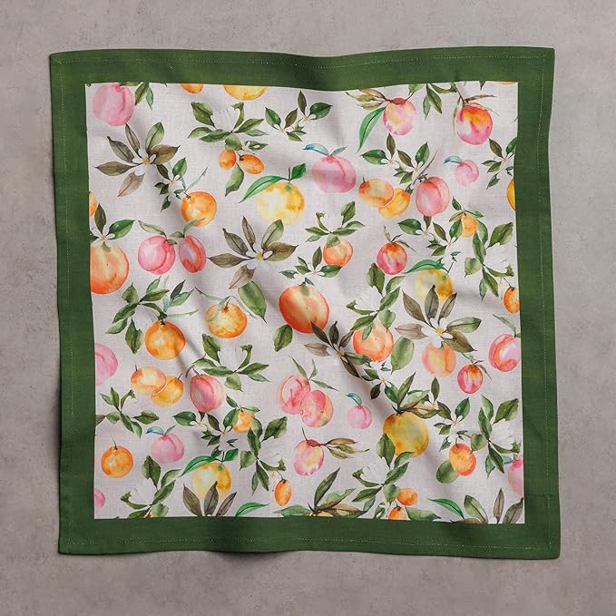 Maison d' Hermine Cloth Napkins Set of 4 100% Cotton Everyday Reusable Square Napkins Cloth Washable Dinner Party Wedding Restaurant Valentines Day Decorations Spring/Summer (Soleil Fruite, 18" x 18")