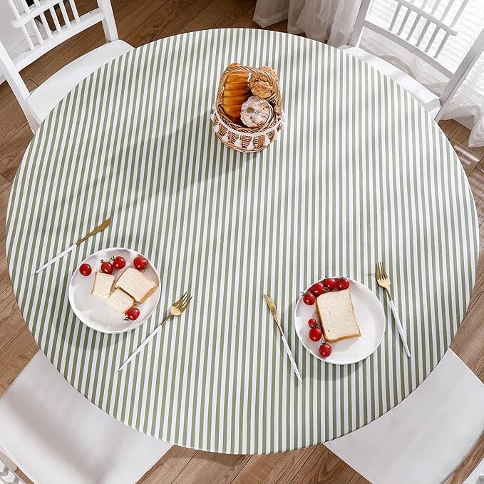 Walrus Round Vinyl Fitted Tablecloth with Flannel Backing Elastic Edge Design Table Cover Waterproof Oil-Proof PVC Table Cloth Stain-Resistant Best for 57"-66" Round